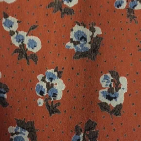 Burnt Orange Ditsy Blue Floral and White Polkadot Hipster Dress - Picture 7 of 9